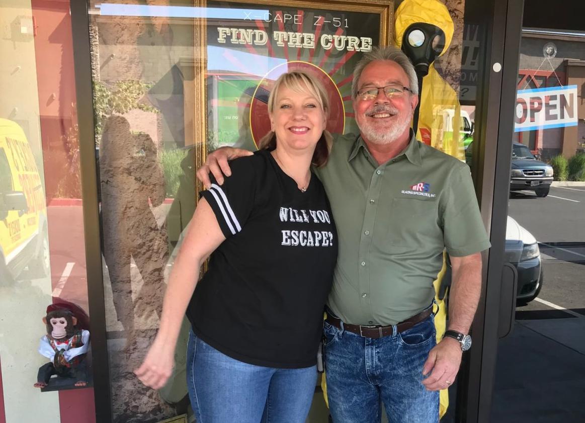 Shannon and Rick Johnson at the Grape Escape. The business is now open in the Riverpark Shopping Center.